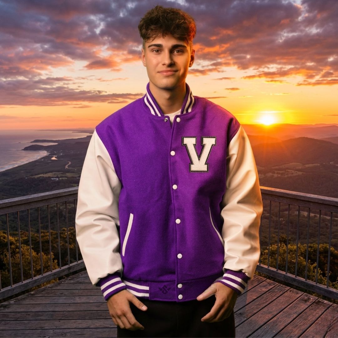 Varsity Jacket With Full Customization featuring custom embroidery, chenille patches, logos, names, and team branding. Design online with low MOQ 10–15 pcs and premium wholesale pricing.