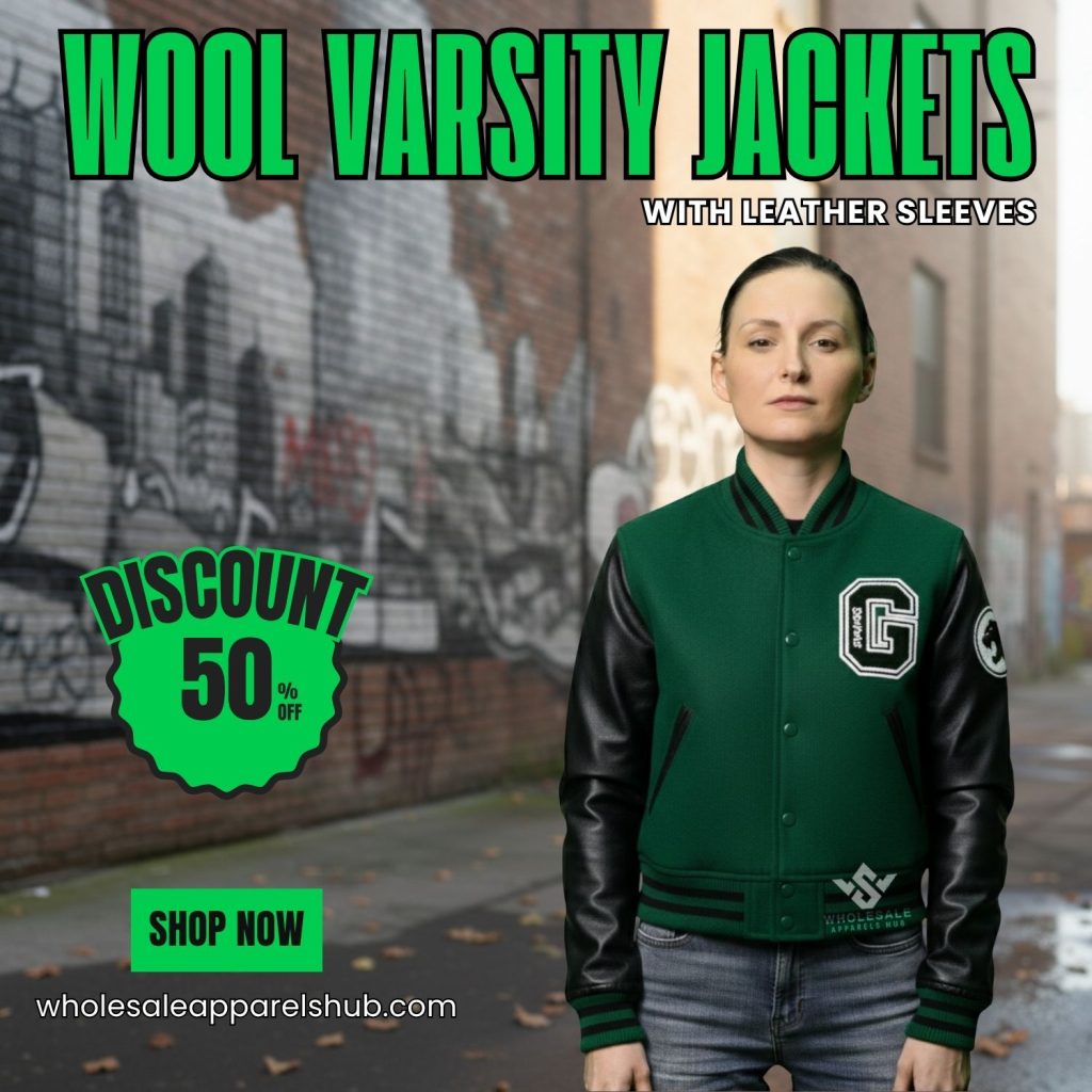 wool varsity jackets with leather sleeves