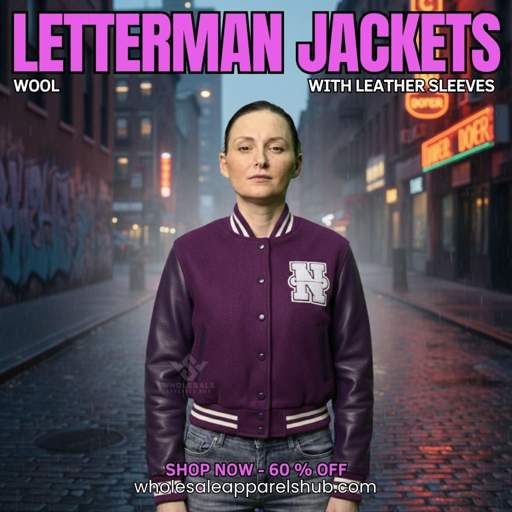 wool Letterman jackets with leather sleeves