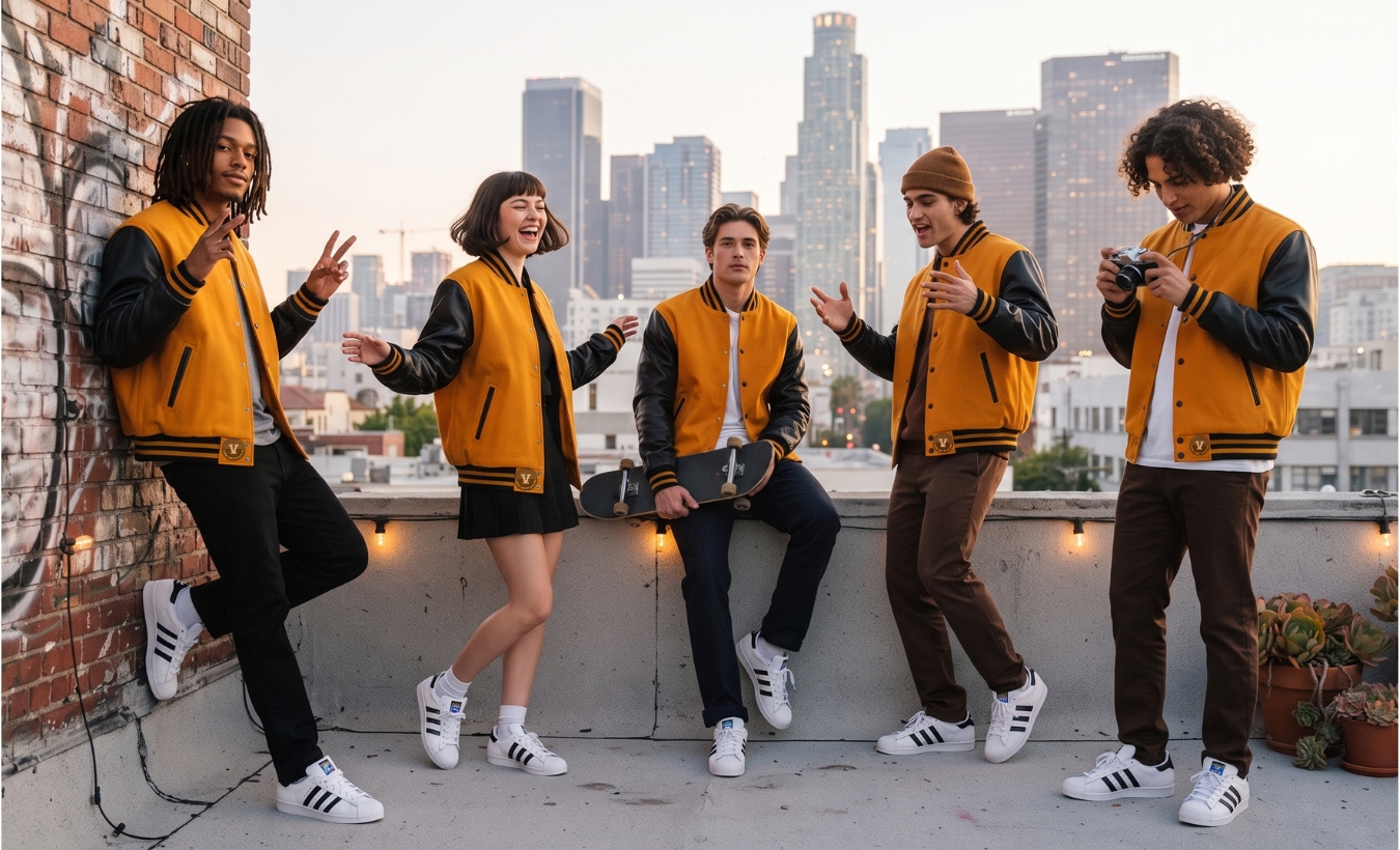 Varsity Jackets With Adidas Sneakers
