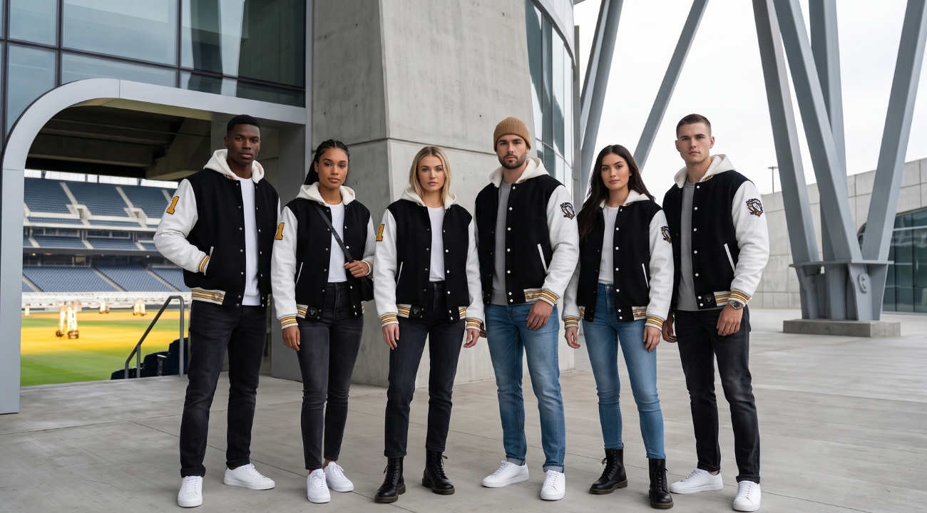 Wool Baseball Jackets With Leather Sleeves