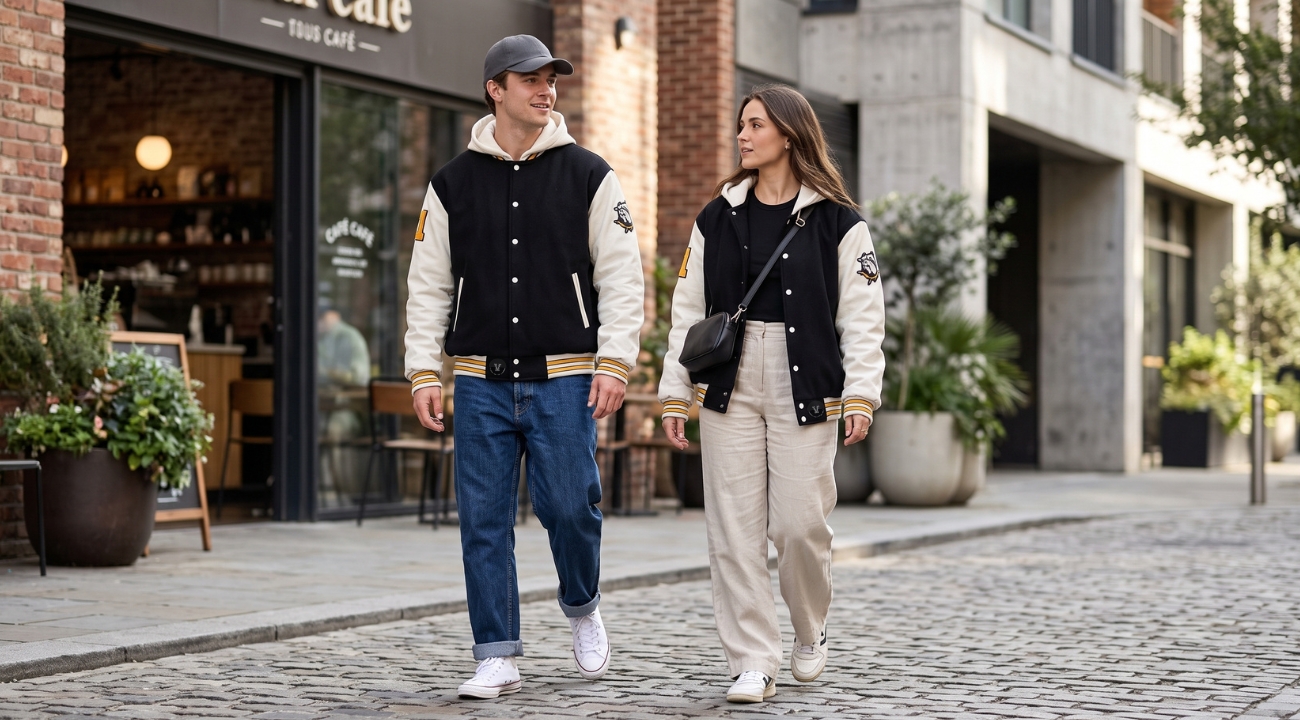 Wool Baseball Jackets With Leather Sleeves