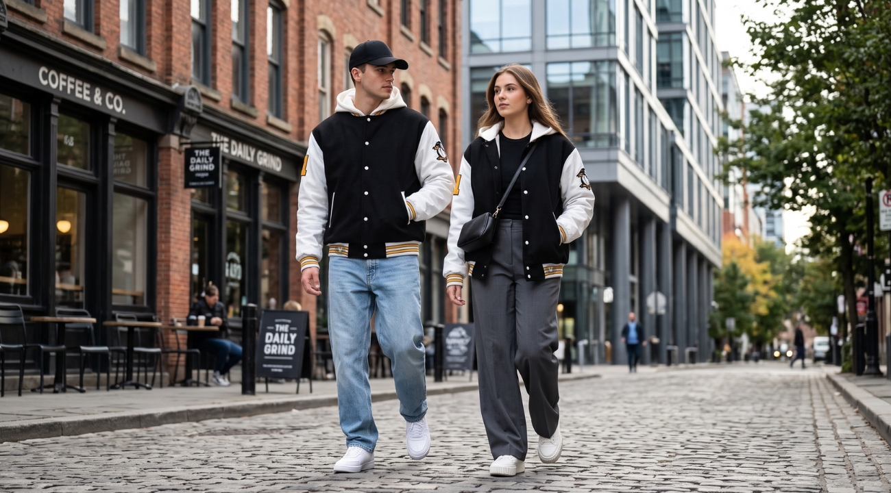 Wool Baseball Jackets With Leather Sleeves