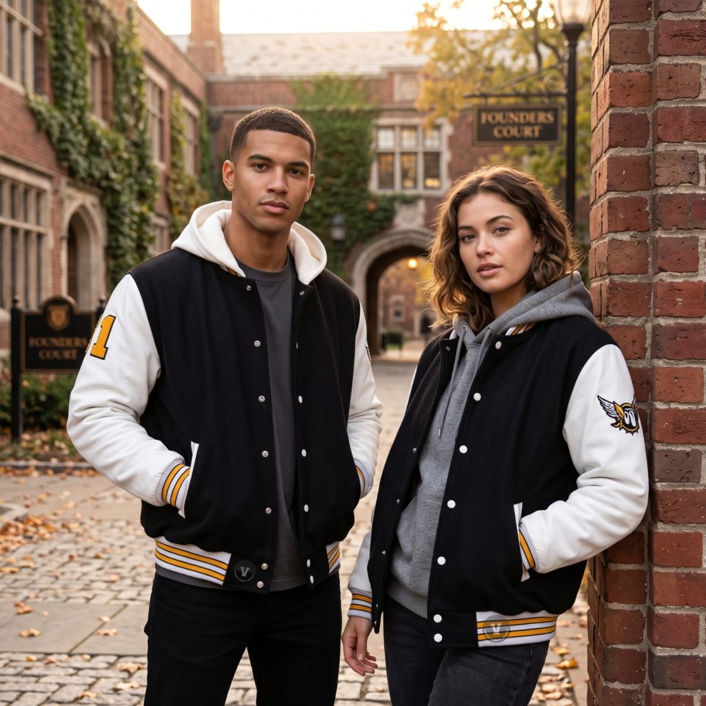 Wool Baseball Jackets With Leather Sleeves