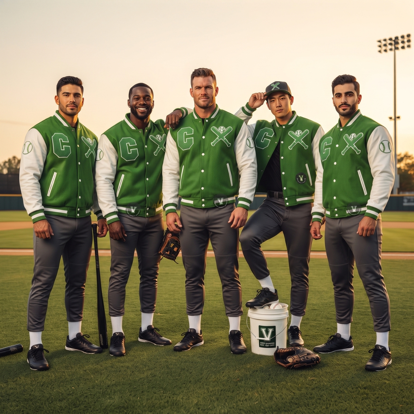 Green And White Baseball Jackets For Teams