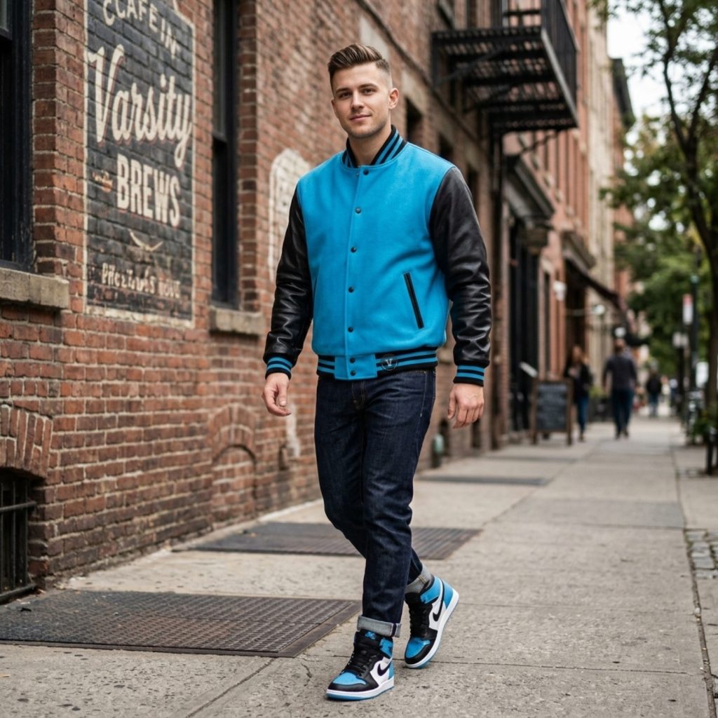 Men varsity jackets with Sneakers