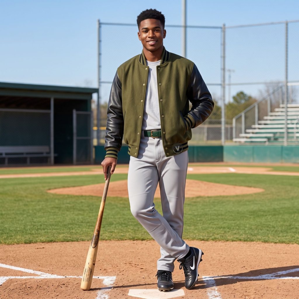 Olive And Black Baseball Jacket Custom Design