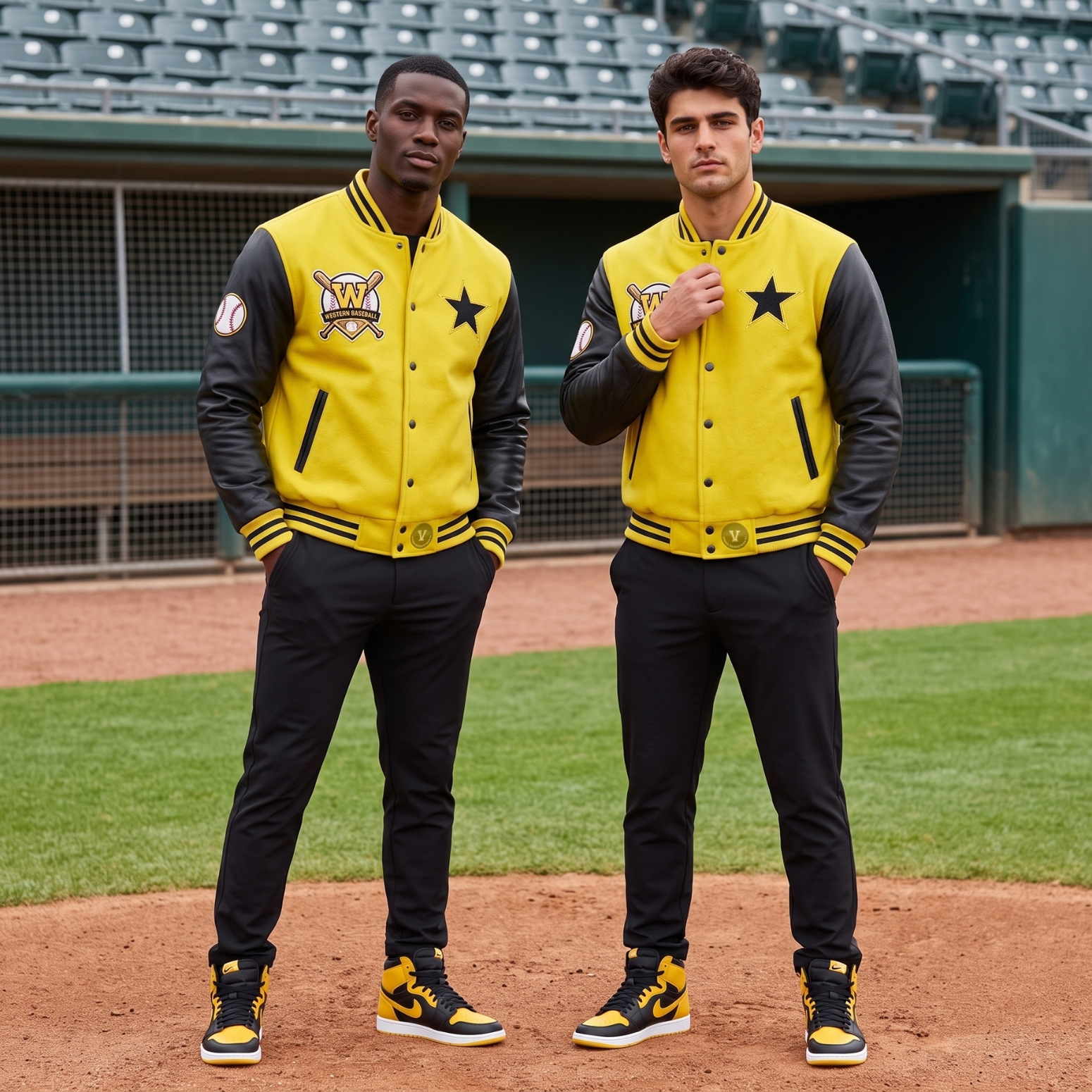 Yellow Baseball Jackets with Patches